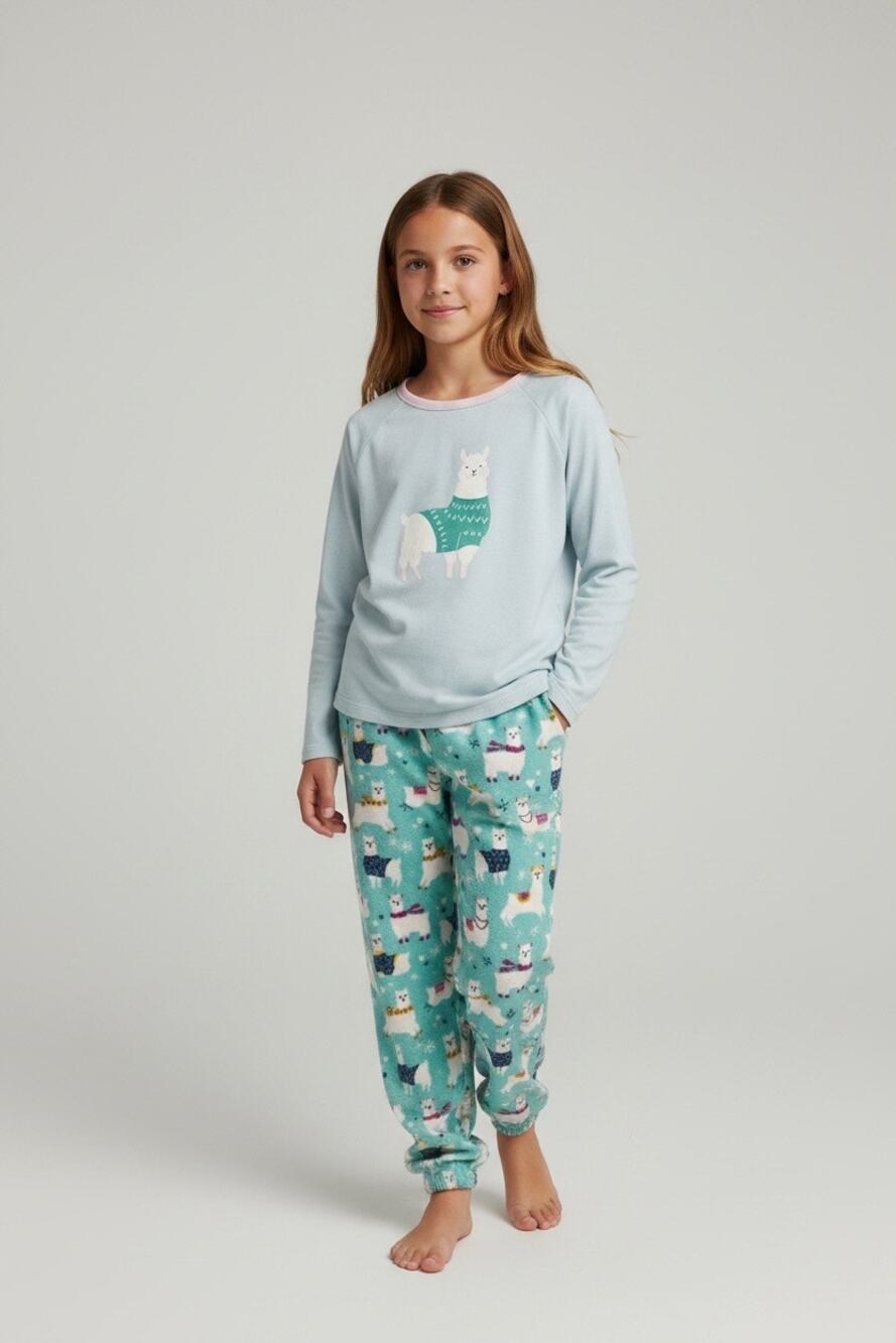 Cat & Jack Girls L 10/12 Llama Pajama Set Fleece Pants Long Sleeve 2 Piece